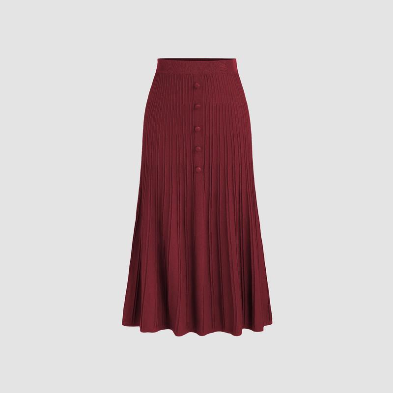 Cider [6 colors, size 0-26] Knit Mid Waist Button Maxi Skirt