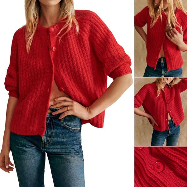 SCUSTY Women's Casual Long Sleeve Crewneck Button Down Cardigan Sweater Knit Outwear