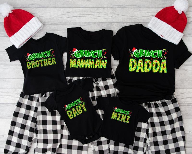 Grinch Christmas Family Shirt, Baby Mini Brother Dad Mama Grandpa Grandma Dada, Matching Family Pajama Set, Family Christmas Holiday Gift Crewneck