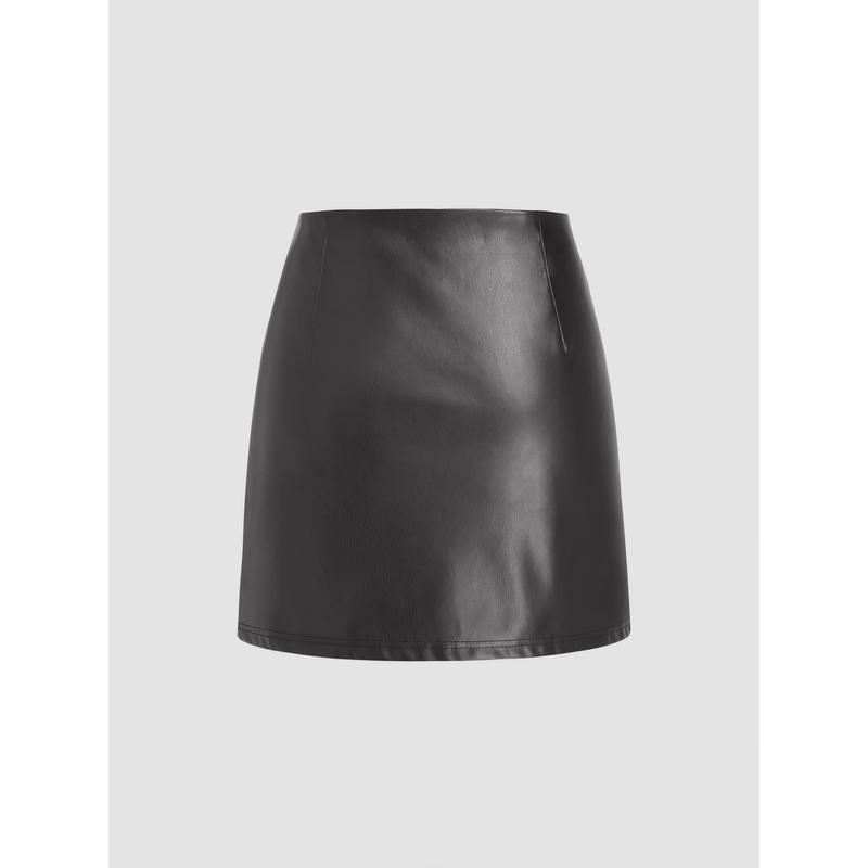 Cider [3 colors, size 2-10] Faux Leather Solid Split Mini Skirt