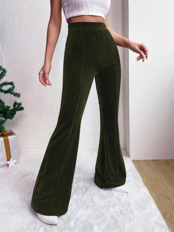 Women's Plain High Waist Flare Leg Pants, Casual Comfy Bell Bottom Trousers for Daily Wear, Ladies Bottoms for Fall