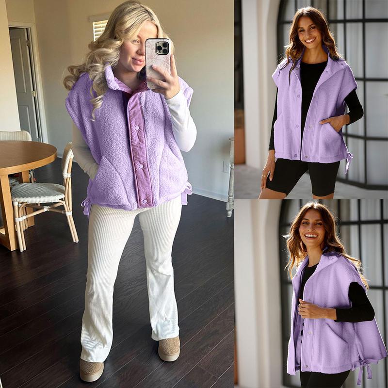 Molitree Women's Oversized Fleece Vest Sleeveless Casual Button Down Piecing Fuzzy Sherpa Gilet Jacket with Pockets trendy woman