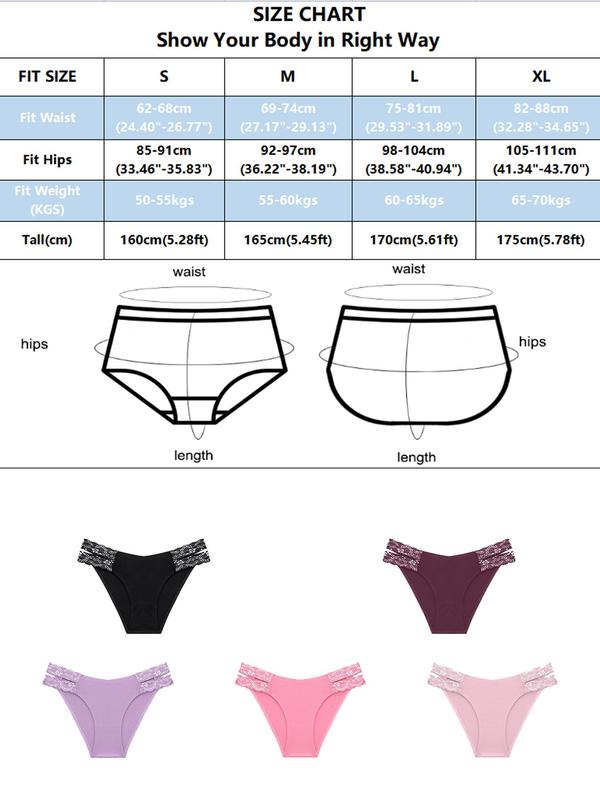 Women's 5pcs Contrast Floral Lace Thong, Soft Comfy Breathable Underwear for All Seasons, Women's Knickers for Daily Wear