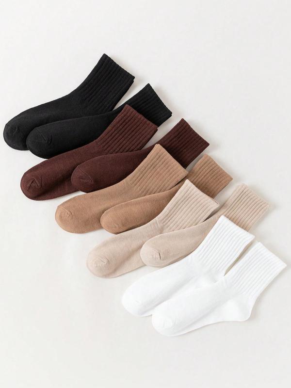 Women's Summer Minimalist Solid Crew Socks, Fashion Casual Cozy Breathable Mid-calf Socks for Daily Outdoor Womenswear, Basic Lady Socks for All Seasons, Comfortable Knit Socks for Women Girls