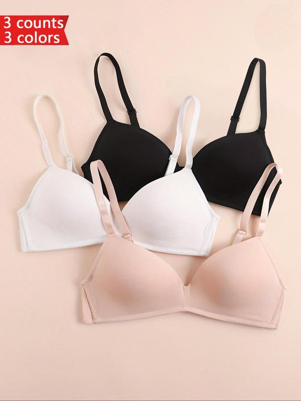 Women's Solid Wireless Bra, Adjustable Strap Backless Bra, Soft Comfy Breathable Lingerie Top for Daily Wear