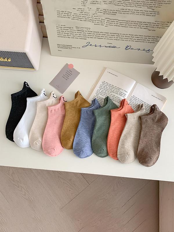 Women's Smile  Face Embroidery Ankle Socks, Casual Moisture Wicking Low Cut Socks, Soft Comfy Breathable Socks for All Seasons Daily Wear