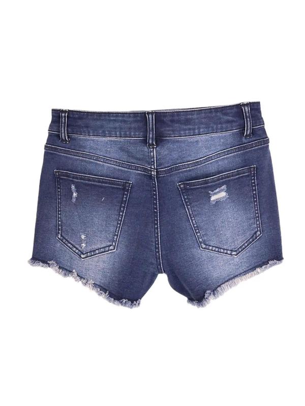 Women's Ripped Slash Pockets Vintage Denim Shorts, Womenswear Casual Trendy Raw Hem Jean Shorts for Daily Wear, Ladies Fall Jorts Bottoms, Stretchy Jeans, Jeans for Women, Pants for Women, Jeans