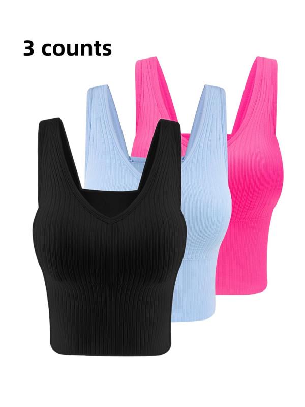 Women's Solid Backless Bra with Removable Chest Pad, Casual Rib Wireless Lingerie for Daily Wear, Summer Wear 2024, Softness Lingerie for All Seasons