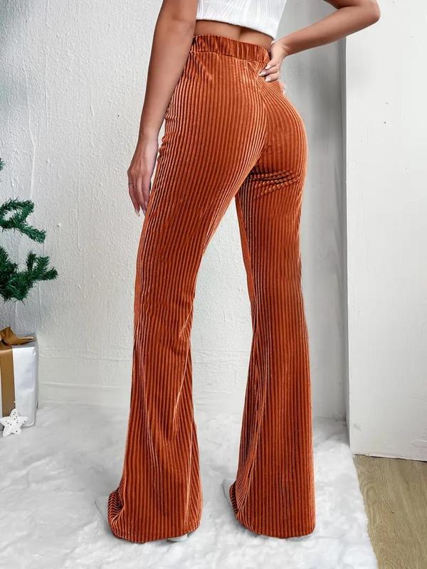 Women's Plain High Waist Flare Leg Pants, Casual Comfy Bell Bottom Trousers for Daily Wear, Ladies Bottoms for Fall