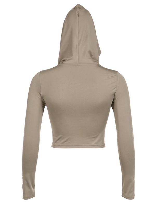 Women's Solid Ruched Longsleeves Hooded Crop Tee,  T Shirts for Women, Casual Comfort Long Sleeve T-shirt for Spring & Fall, Women's Clothes for Daily Wear, Basic Minimalist Tops for Lady, Womenswear