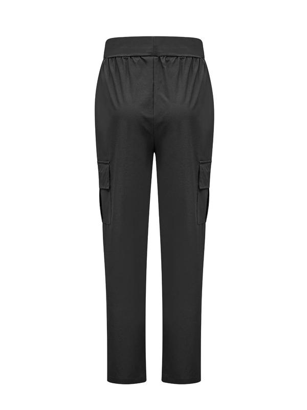  Solid Drawstring Waist Cargo Pants, Casual Pocket Jogger Pants for Daily Wear, Women's Trousers for All Seasons