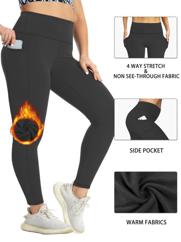  Solid High Waist Pocket Leggings, Casual Comfy Warm Skinny Pants for Women, Women's Bottoms for Fall & Winter