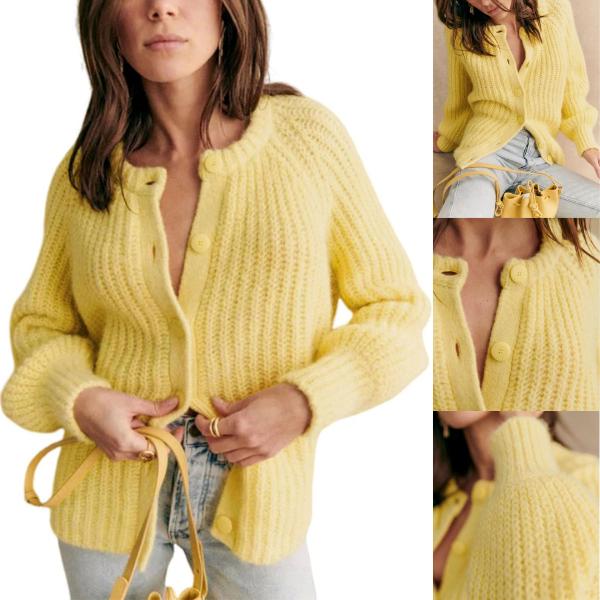 SCUSTY Women's Casual Long Sleeve Crewneck Button Down Cardigan Sweater Knit Outwear