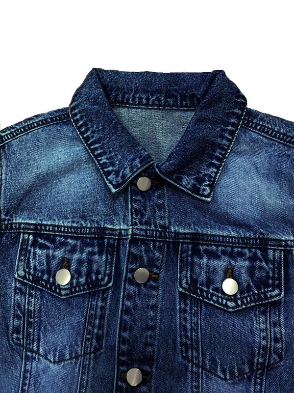 Women's Plain Button Front Raw Hem Denim Jacket, Casual Long Sleeve Collared Pocket Outerwear for Daily Wear, Ladies Tops Clothes for All Seasons