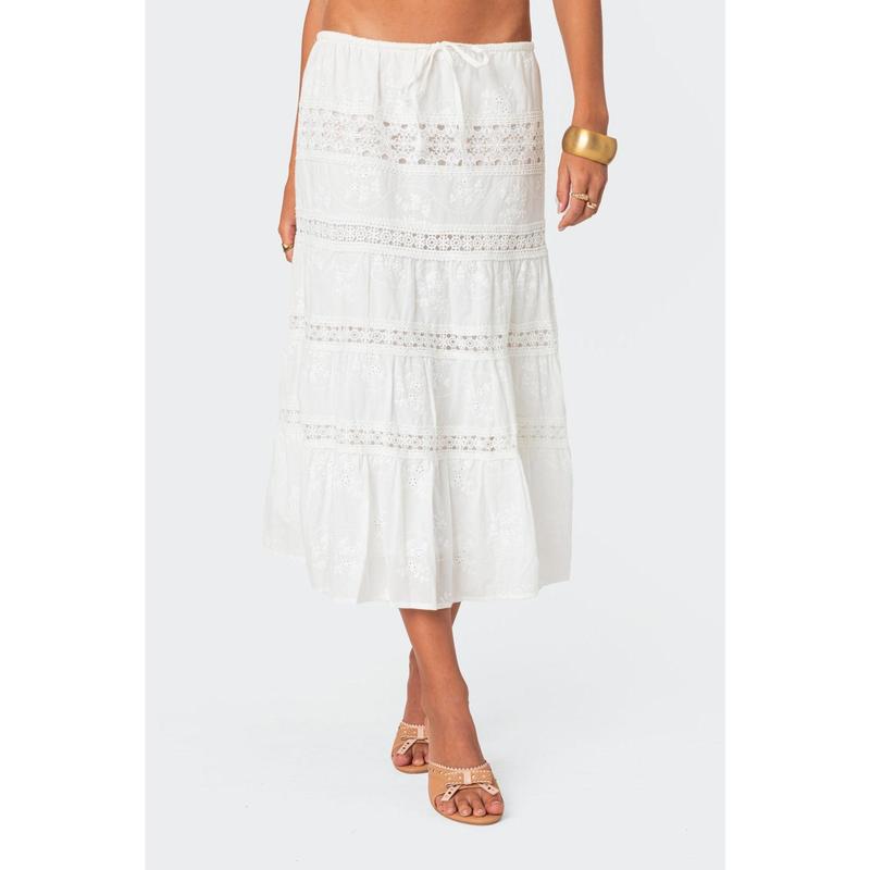 Tiered Cotton Lace Midi Skirt