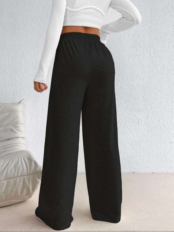  Solid Asymmetrical Wide Leg Pants, Casual Comfy Elastic Waist Trousers for Women, Women's Bottoms for Fall & Winter