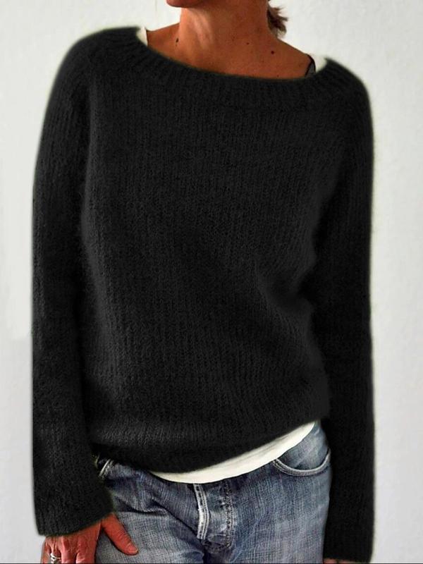 Women's Plain Boat Neck Sweater, Casual Long Sleeve Knit Top for Fall & Winter, Women's Knitwear for Daily Wear Christmas