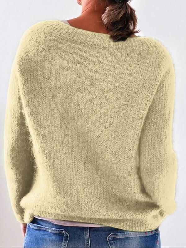 Women's Plain Boat Neck Sweater, Casual Long Sleeve Knit Top for Fall & Winter, Women's Knitwear for Daily Wear Christmas