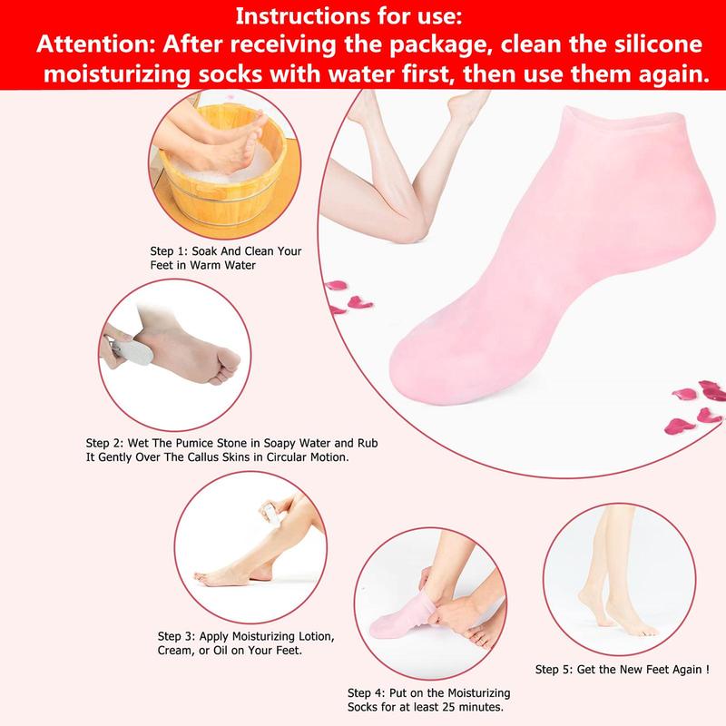 Comfortable Soft Silicone Moisturizing Socks, Summer Minimalist Hydrating and Smoothing Foot Care Socks, Foot Gel Socks, Foot Sock for Dry Cracked Skin, Daily Recyclable Foot Masks, Personal Care Products, Pedicure Supplies, Christmas Gift