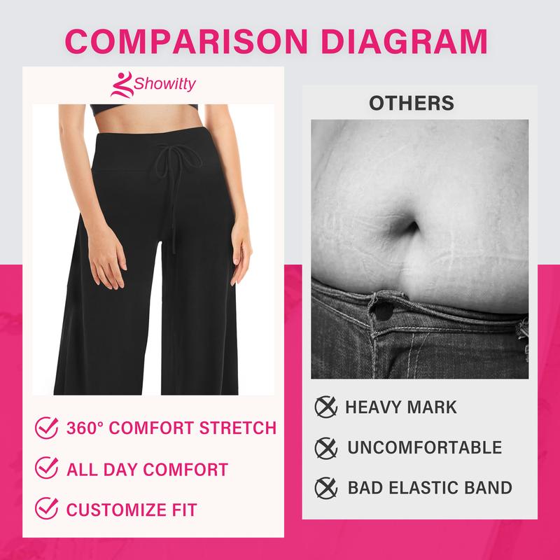 SHOWITTY 3 Pack Pajamas Pants for Women, Plus Size High Waisted Loose Wide Leg Womens Yoga Pants with Pockets Stretchy Work Casual Pants Loungewear