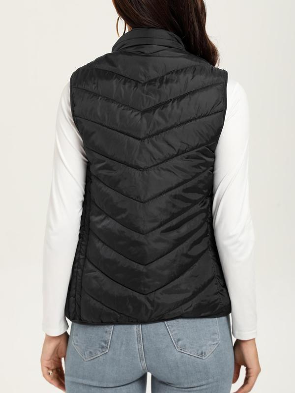 Women's Solid Color Zipper Heated Vest Jacket, Casual Pocket Funnel Neck Sleeveless Heated Vest Jacket for Fall & Winter, Women's Clothing for Outdoor Activities