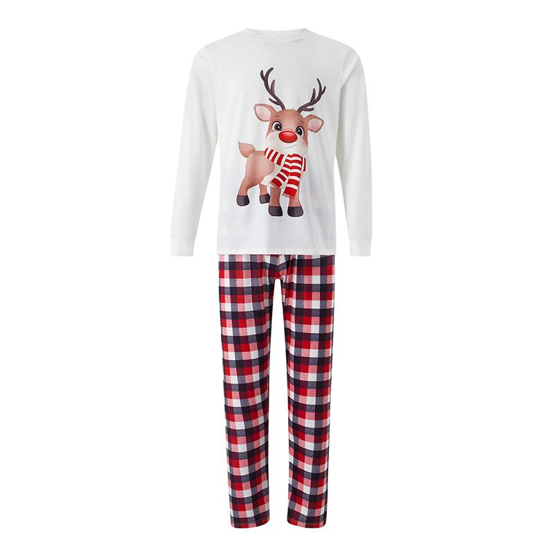 Couple Matching Christmas Pajamas Outfits, Long Sleeve Elk Printed Tops + Elastic Plaid Pants Sets,Christmas Gift for Men Women,Warmandcomfy Home Clothes