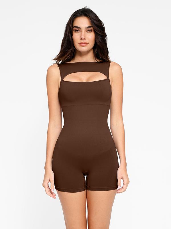 Popilush Seamless Ribbed V-Neck Shapewear Romper