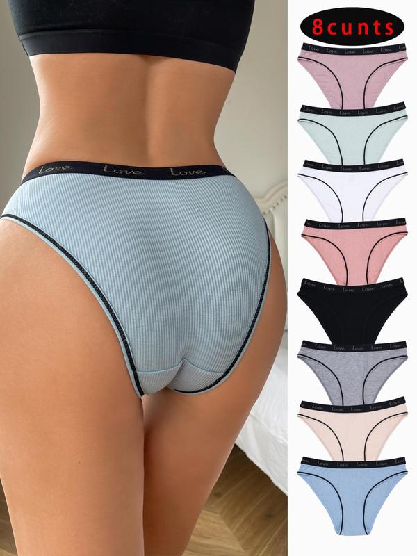 Women's Letter Print Contrast Binding Panty, Lady Soft Comfy Breathable Knicker for Daily Wear, Women's Comfort Underwear for Fall, Womenswear Panties