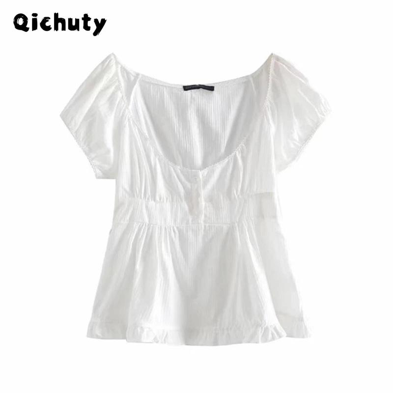 Women´s Kawaii Grunge Lace Crop T-shirt Y2K Aesthetic Fairy Vintage Square Collar Short Sleeve Miklmaid T-shirt Sweet Girl Tee Women Clothes - White   Green