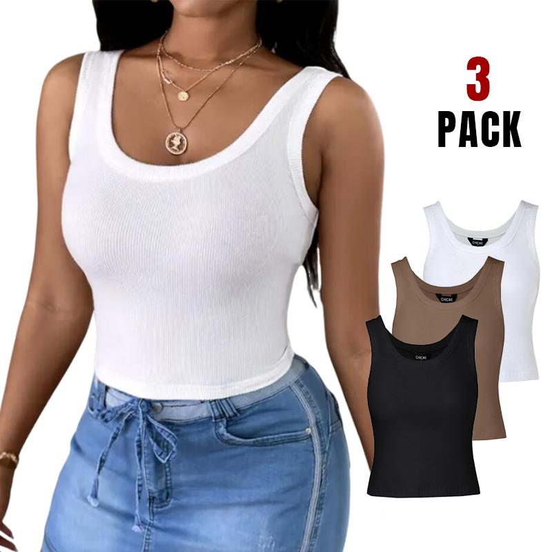 Chicme 3-Pack Scoop Neck Sleeveless Ribbed Tank Top Cami Tee Shirts casual tanktop top