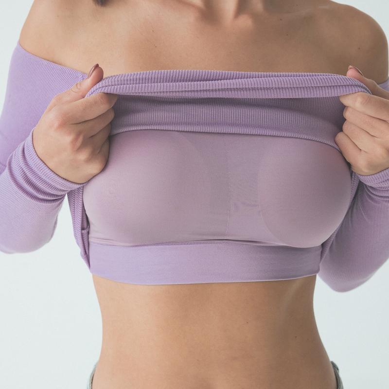 Braless Off the Shoulder - Built-In-Bra & Customizable Padding - Women's Long Sleeve Top