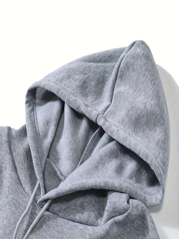 Women's Letter Print Drop Shoulder Hoodie, Back To School Fall Outfits, 2000s Clothes, Fall Clothes, Casual Long Sleeve Drawstring Kangaroo Pocket Hooded Sweatshirt for Daily Wear, Women's Street Wear Vintage Clothing for Fall