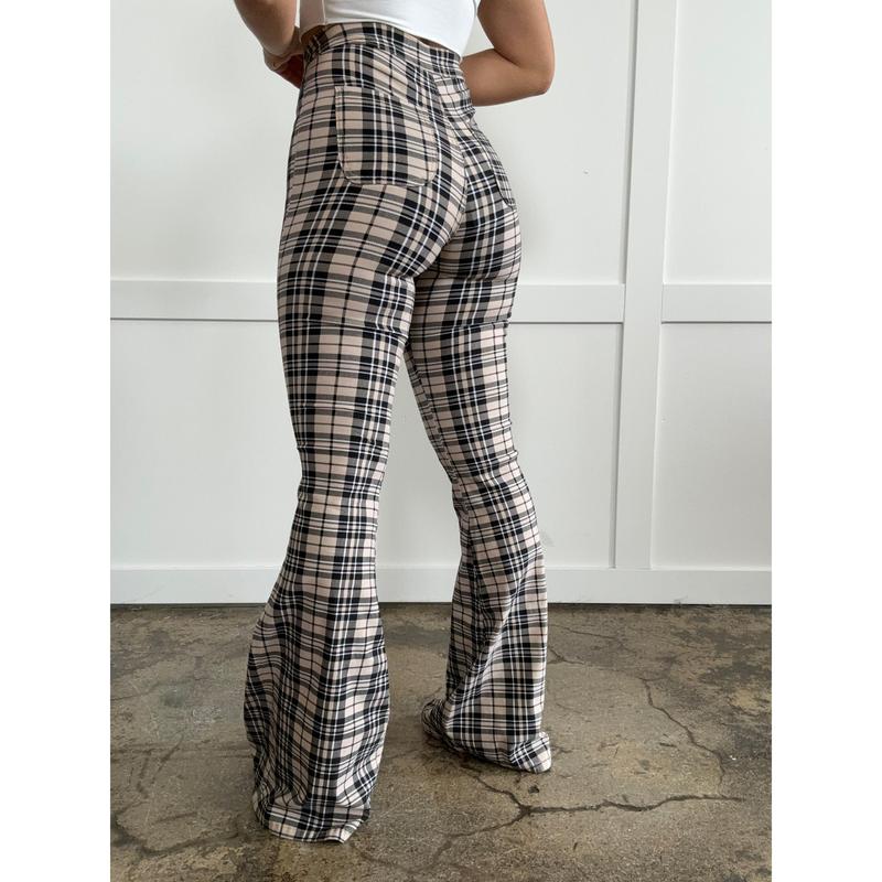 Gretchen High Waisted Plaid Flare Jeans