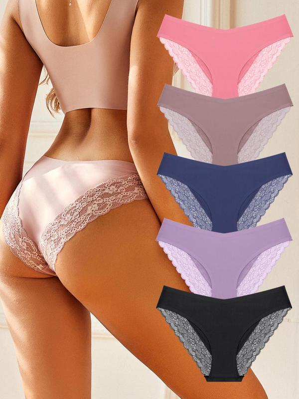 Women's Contrast Lace High Cut Panties, Basic Casual Breathable Comfort Knickers for Lady, Women's Underwear, Summer Wear 2024, Womenswear,