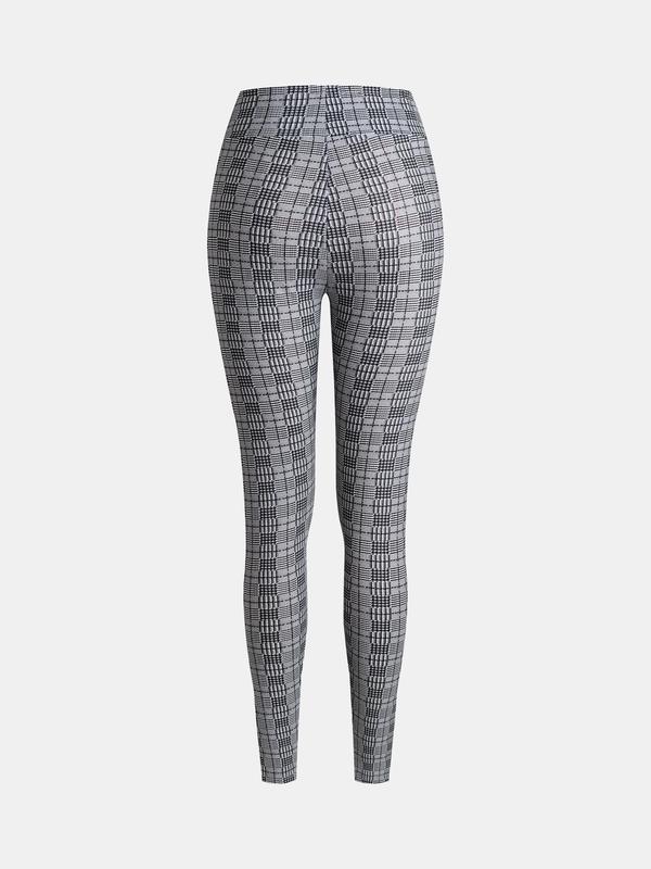 YOZY Women's Plaid Print High Waist Skinny Pants, Casual Comfy Leggings for Daily Wear, Ladies Bottoms for Fall & Winter