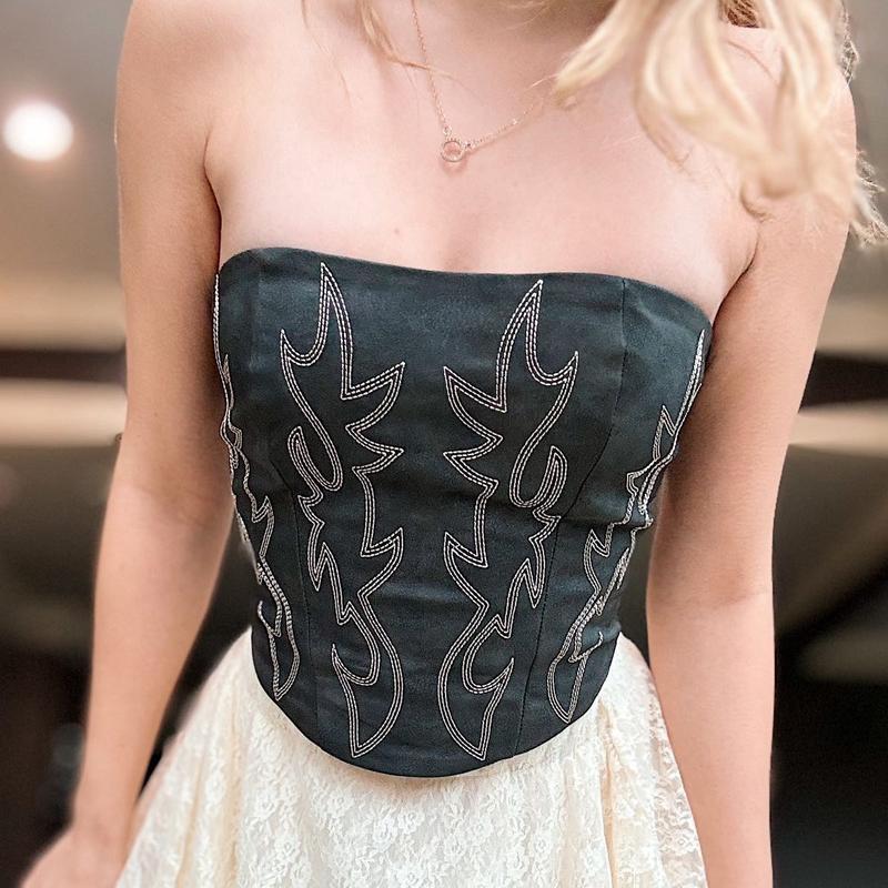 Vegan Leather Embroidered Western Corset Top