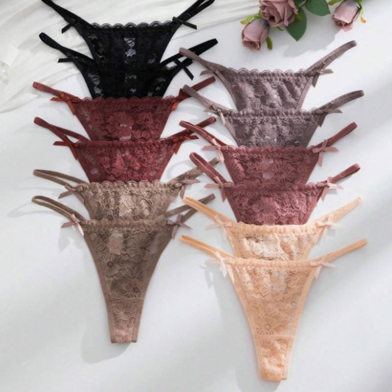 12pcs Pack Romantic Lace Sexy Thong Panties For Women, Assorted Colors Lingerie