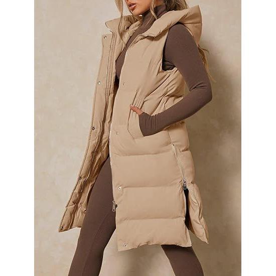 Goranbon Womens Down Vest with Stand Collar Thick Hooded Sleeveless Long Coats Jacket