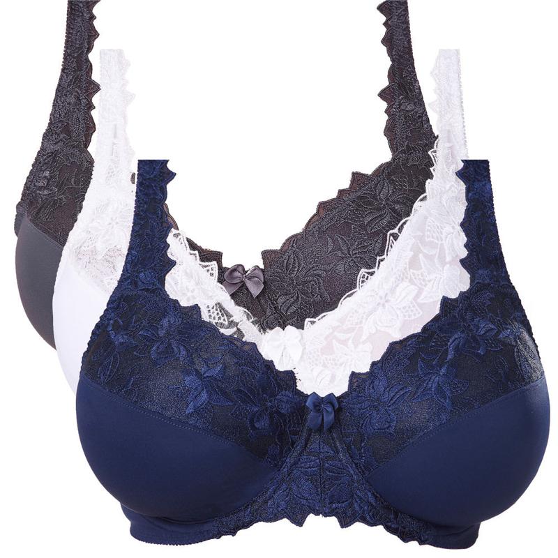 Plus Size Minimizer Underwire Unlined Bra with Embroidery Lace