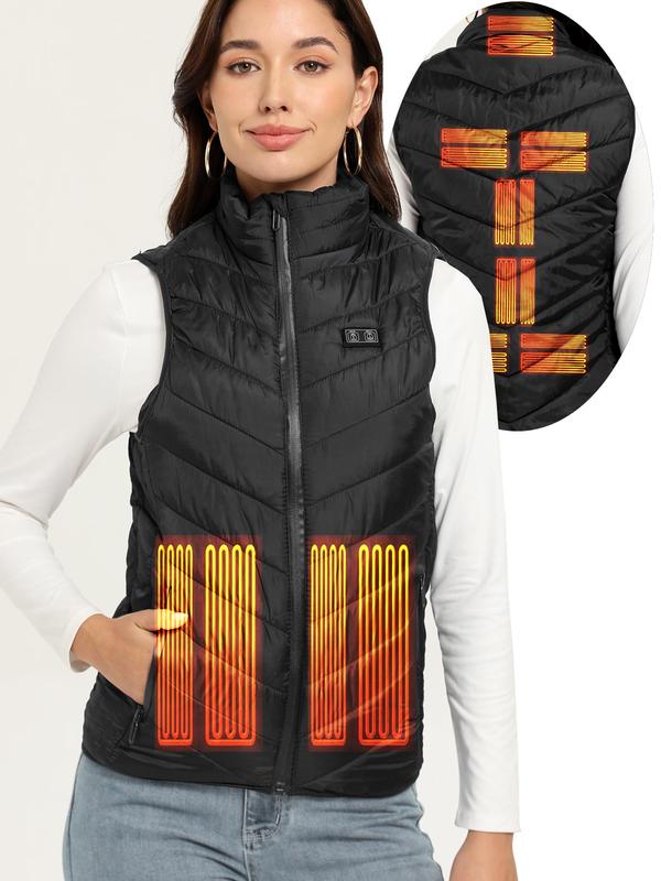 Women's Solid Color Zipper Heated Vest Jacket, Casual Pocket Funnel Neck Sleeveless Heated Vest Jacket for Fall & Winter, Women's Clothing for Outdoor Activities