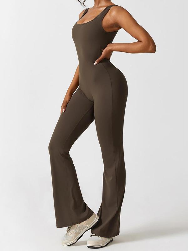 Women's Cut Out Ruched Flare Leg Jumpsuit, Casual Square Neck Backless Jumpsuit, Summer Clothes Women, Jumpsuit for Women