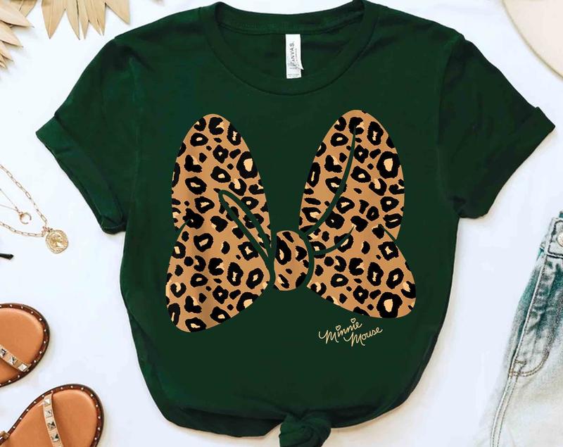 Cute WDW Minnie Mouse Leopard Print Bow Shirt, Magic Kingdom Trip Unisex TShirt Family Birthday Gift Adult Tee