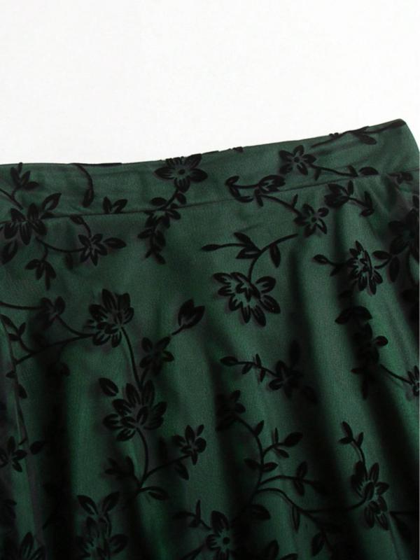 Women's Floral Embroidery Contrast Mesh A Line Skirt, Elegant High Waist Midi Skirt for Party Holiday Wedding Guest, Ladies Bottoms for All Seasons Long Skirt