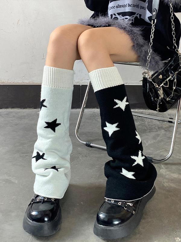 Women's Star Print Reversible  Leg Warmers, Casual Cozy Warm Socks for Daily Outdoor Wear, Women Socks for Fall & Winter