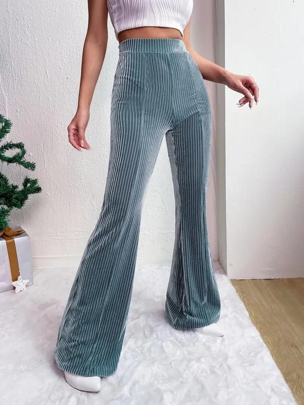 Women's Plain High Waist Flare Leg Pants, Casual Comfy Bell Bottom Trousers for Daily Wear, Ladies Bottoms for Fall