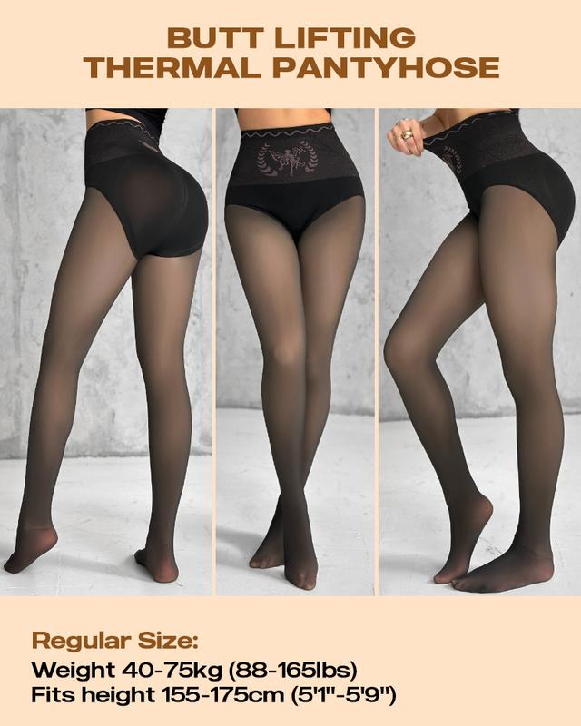 ChicMe ShapeLift PLUS SIZE Transparent Butt Lifting Tight Fleece Lined Tummy Control Thick High Waist Elasticity Thermal Pantyhose Warm Leggings Comfort Fit Comfort Fit Comfort Fit