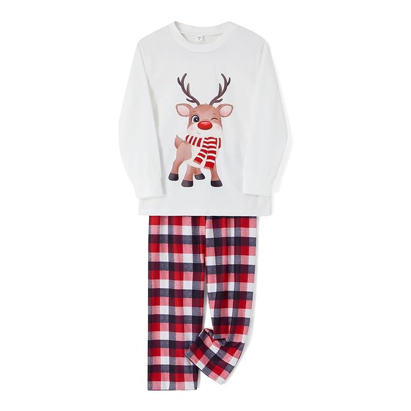 Couple Matching Christmas Pajamas Outfits, Long Sleeve Elk Printed Tops + Elastic Plaid Pants Sets,Christmas Gift for Men Women,Warmandcomfy Home Clothes