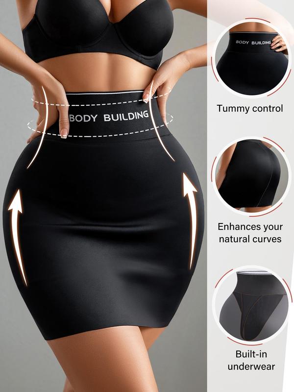 Women's Letter Tape High Waist Thong Design Shapewear Skirt, Casual Comfy Breathable Tummy Control Butt Lifting Shaper Skirt, Ladies Shapewear for All Seasons