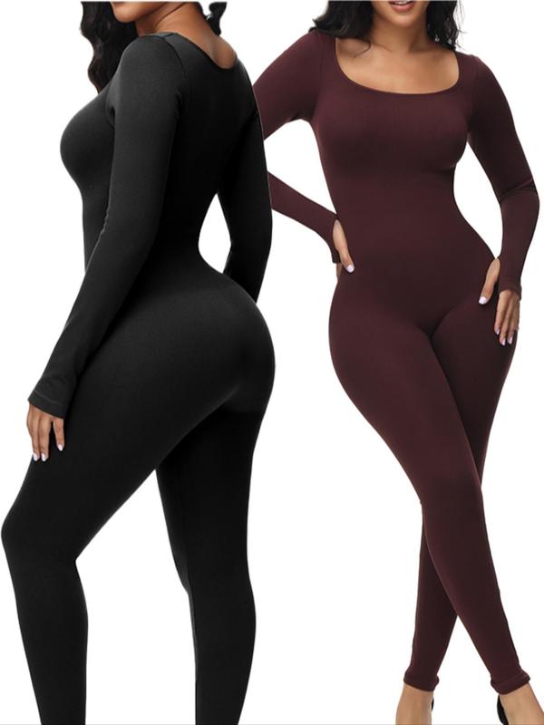 Women's Solid Color Long Sleeve Shapewear Bodysuit, Casual Sexy Comfy Tummy Control Butt Lift Shaper, Ladies Shapewear for All Seasons, Jumpsuit for Women, Tummy Control Jumpsuit