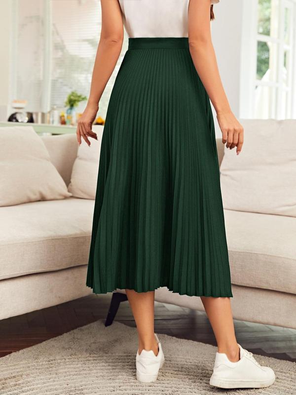 Women's Solid Pleated High Waist Skirt, Elegant Fashion Casual A-Line Skirt for Daily Outdoor Wear, Ladies Bottoms for Summer